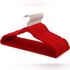 Red Velvet Non Slip Space Saver Hangers w/ Rose Gold Hooks, 50 Pack